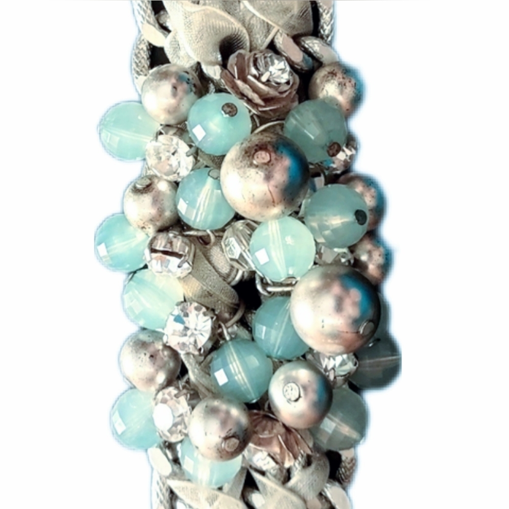 HP Aqua & Silver Bead Braided Cluster Bracelet